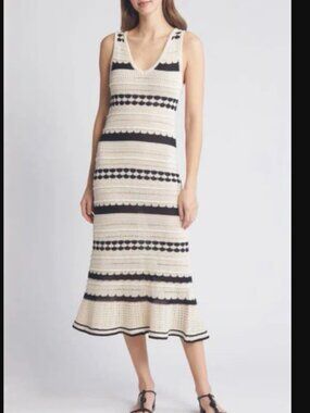 BLUE PEPPER Knit Crochet Midi Dress Size M Medium